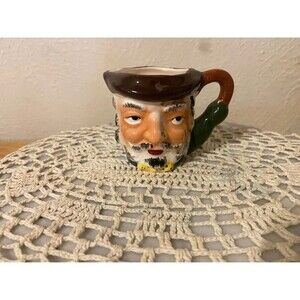 Vintage Miniature Toby Style Character Face Mug - Small Ceramic Demitasse / Crea